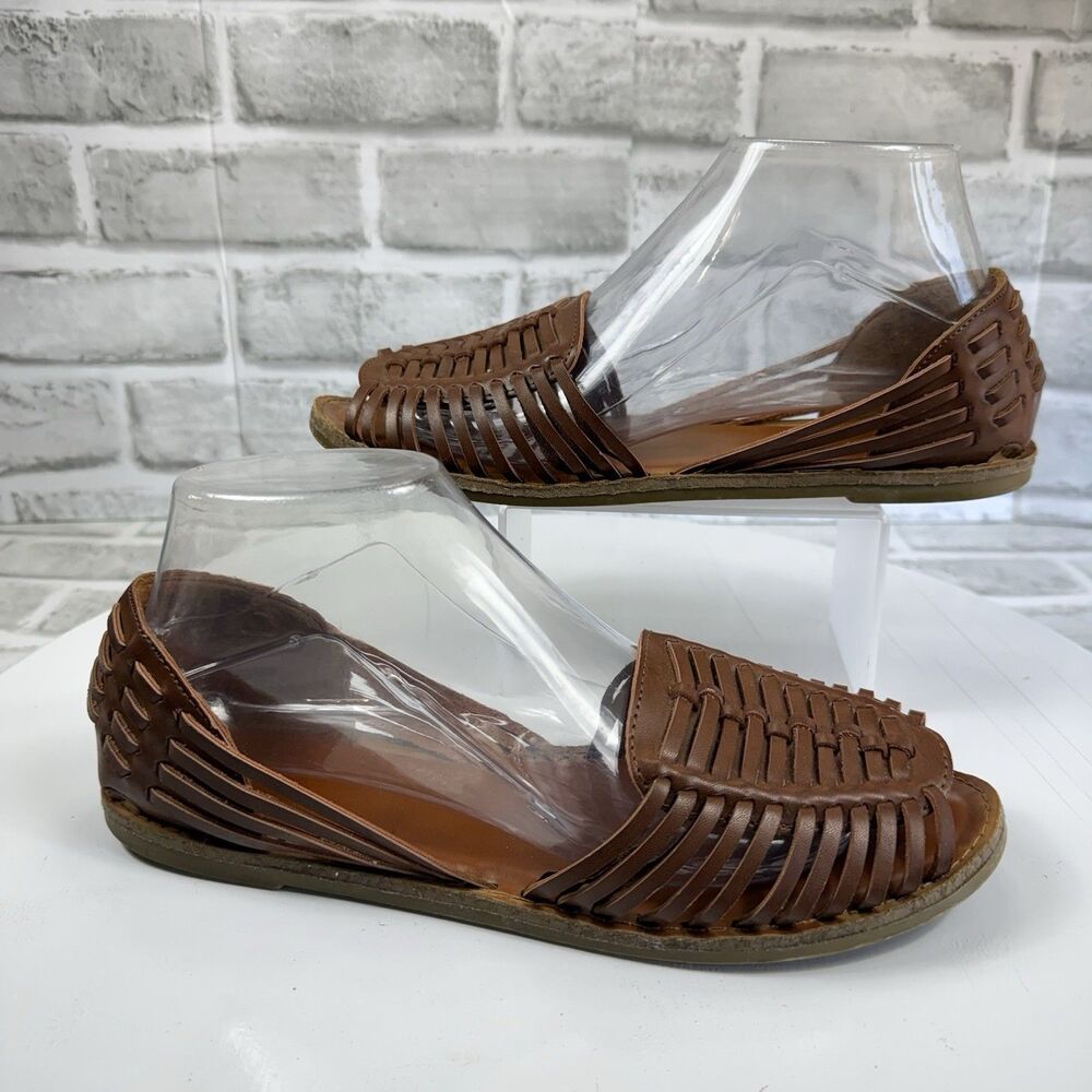 Classic Women's Size 8 Brown Leather Huarache Flats Comfort Open Toe Sandals